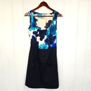Tabitha Anthropologie Blue Floral Silk Bodice Cotton Skirt Sleeveless Dress Sz 4